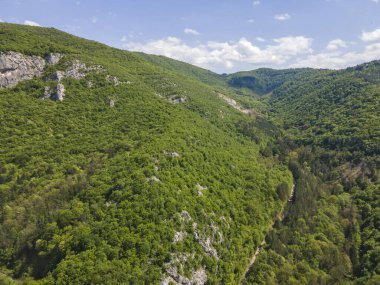 Lyutibrod kasabası yakınlarındaki Iskar Nehri Boğazı 'nın hava manzarası, Vratsa bölgesi, Balkan Dağları, Bulgaristan