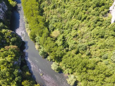 Lyutibrod kasabası yakınlarındaki Iskar Nehri Boğazı 'nın hava manzarası, Vratsa bölgesi, Balkan Dağları, Bulgaristan