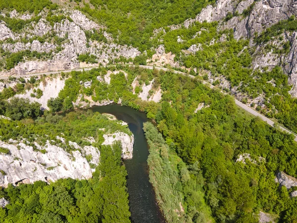 stock image Aerial view of Iskar River Gorge near town of Lyutibrod, Vratsa region, Balkan Mountains, Bulgaria