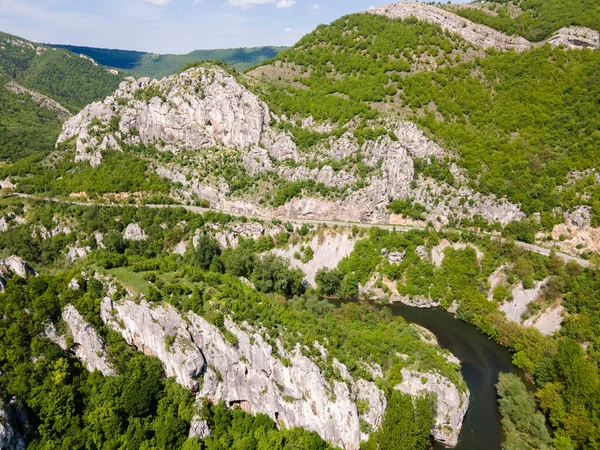 stock image Aerial view of Iskar River Gorge near town of Lyutibrod, Vratsa region, Balkan Mountains, Bulgaria