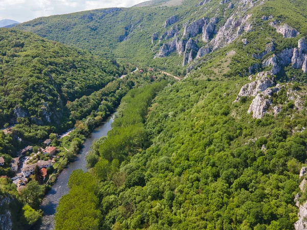 stock image Aerial view of Iskar River Gorge near town of Lyutibrod, Vratsa region, Balkan Mountains, Bulgaria