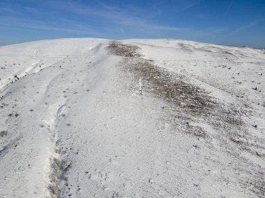 Amazing Aerial winter view of Balkan Mountains around Beklemeto pass, Bulgaria