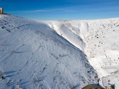 Amazing Aerial winter view of Balkan Mountains around Beklemeto pass, Bulgaria