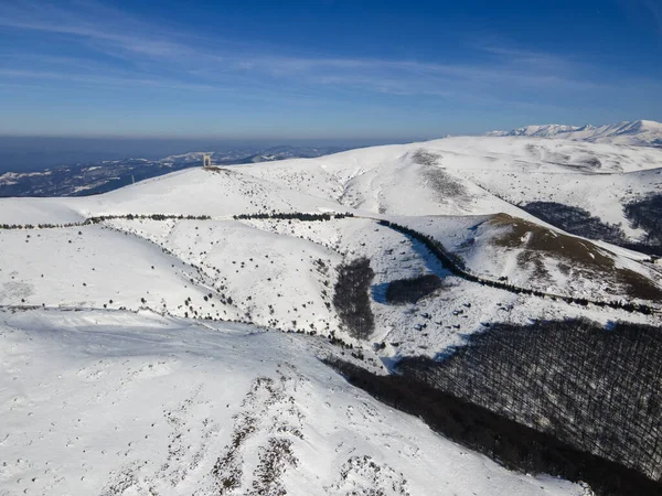 Úžasný Letecký Zimní Pohled Balkánské Hory Kolem Průsmyku Beklemeto Bulharsko — Stock fotografie
