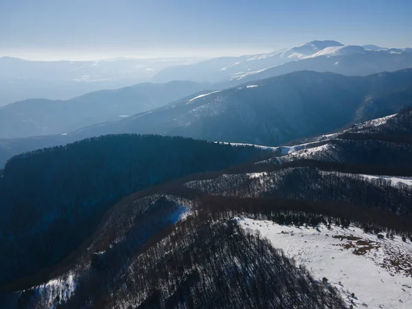 Amazing Aerial Winter View Balkan Mountains Beklemeto Pass Bulgaria — Photo