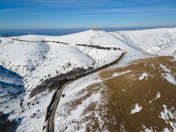 Amazing Aerial winter view of Balkan Mountains around Beklemeto pass, Bulgaria