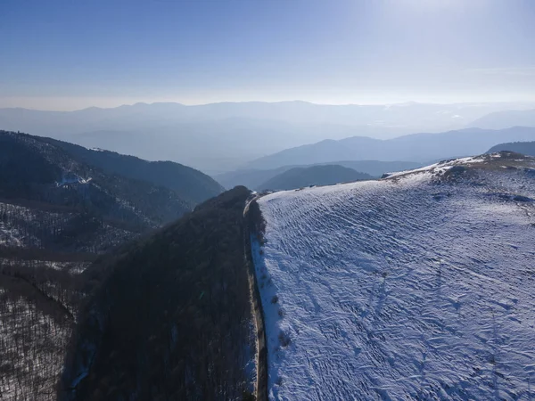 Amazing Aerial Winter View Balkan Mountains Beklemeto Pass Bulgaria — Zdjęcie stockowe