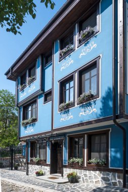 Typical street and houses at The old town of city of Plovdiv, Bulgaria