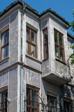 Typical street and houses at The old town of city of Plovdiv, Bulgaria