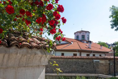 Typical street and houses at The old town of city of Plovdiv, Bulgaria