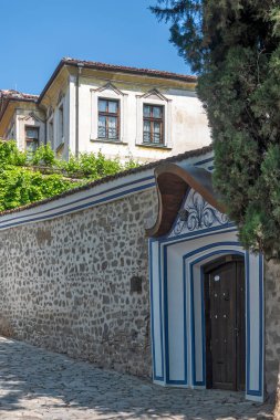 Typical street and houses at The old town of city of Plovdiv, Bulgaria