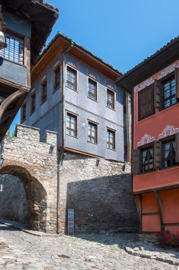 Typical street and houses at The old town of city of Plovdiv, Bulgaria