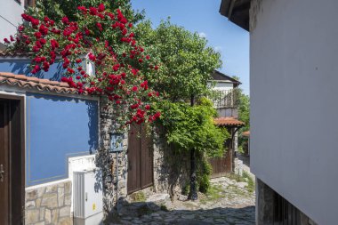 Typical street and houses at The old town of city of Plovdiv, Bulgaria
