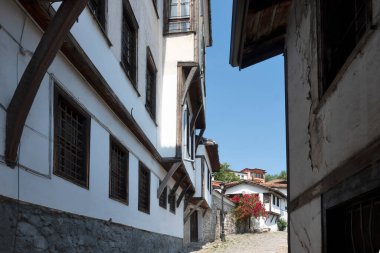 Typical street and houses at The old town of city of Plovdiv, Bulgaria