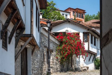 Typical street and houses at The old town of city of Plovdiv, Bulgaria