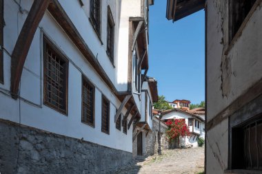 Typical street and houses at The old town of city of Plovdiv, Bulgaria