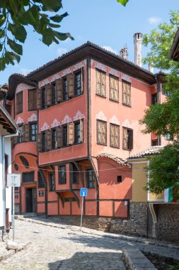 Typical street and houses at The old town of city of Plovdiv, Bulgaria