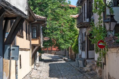 Typical street and houses at The old town of city of Plovdiv, Bulgaria