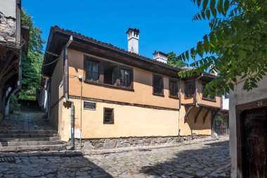 Typical street and houses at The old town of city of Plovdiv, Bulgaria