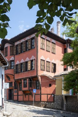 Typical street and houses at The old town of city of Plovdiv, Bulgaria