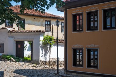 Typical street and houses at The old town of city of Plovdiv, Bulgaria