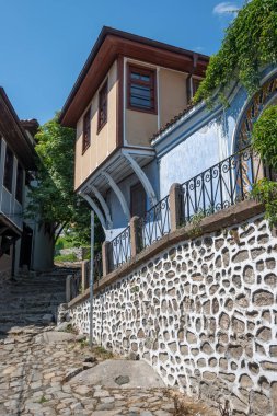 Typical street and houses at The old town of city of Plovdiv, Bulgaria