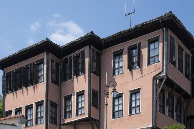 Typical street and houses at The old town of city of Plovdiv, Bulgaria