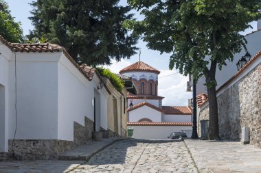 Typical street and houses at The old town of city of Plovdiv, Bulgaria