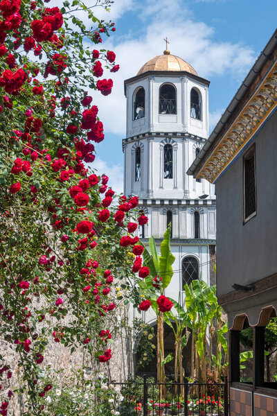 Typical street and houses at The old town of city of Plovdiv, Bulgaria