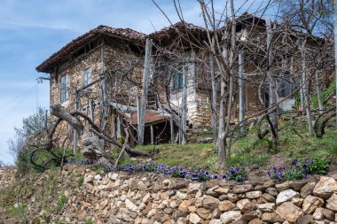 Bulgaristan 'ın Blagoevgrad Bölgesi, Ograzhden Dağı' ndaki Dolene Köyü Panoraması