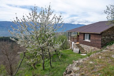 Bulgaristan 'ın Blagoevgrad Bölgesi, Ograzhden Dağı' ndaki Dolene Köyü Panoraması