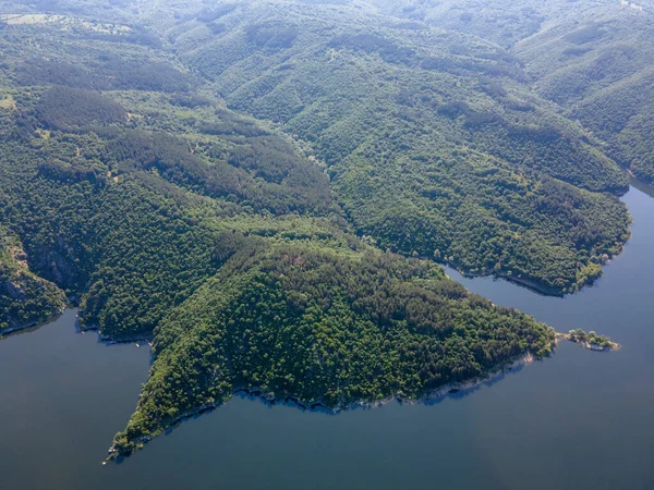 stock image Aerial spring view of Topolnitsa Reservoir, Sredna Gora Mountain, Bulgaria