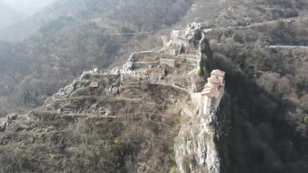 Aerial View Church Holy Mother God Ruins Medieval Asen Fortress — Stockvideo