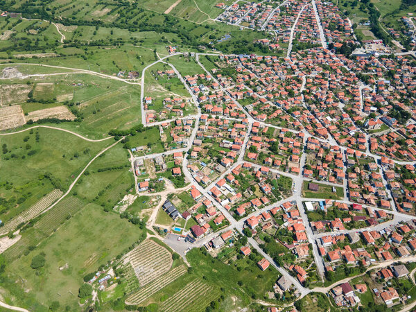 Aerial view of  historical town of Strelcha, Pazardzhik Region, Bulgaria