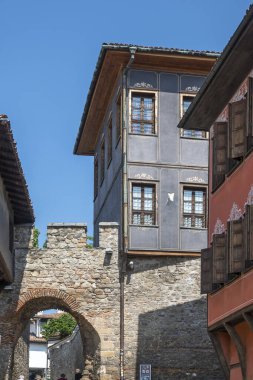 Typical street and houses at The old town of city of Plovdiv, Bulgaria