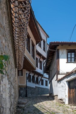 Typical street and houses at The old town of city of Plovdiv, Bulgaria