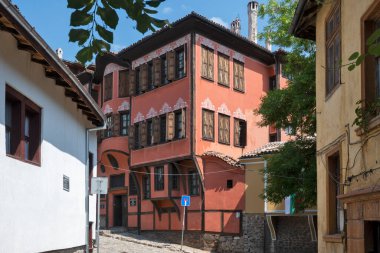 Typical street and houses at The old town of city of Plovdiv, Bulgaria