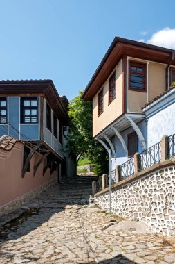 Typical street and houses at The old town of city of Plovdiv, Bulgaria