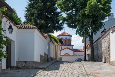 Typical street and houses at The old town of city of Plovdiv, Bulgaria