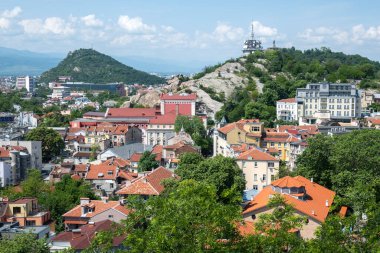 Typical street and houses at The old town of city of Plovdiv, Bulgaria
