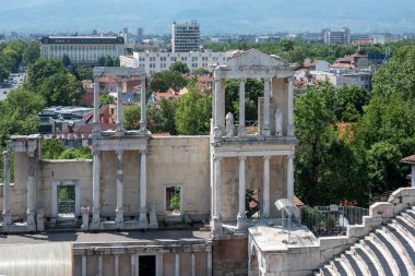 Typical street and houses at The old town of city of Plovdiv, Bulgaria
