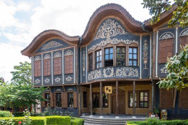 Typical street and houses at The old town of city of Plovdiv, Bulgaria