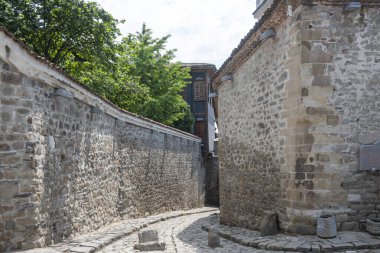 Typical street and houses at The old town of city of Plovdiv, Bulgaria