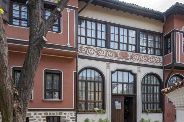 Typical street and houses at The old town of city of Plovdiv, Bulgaria