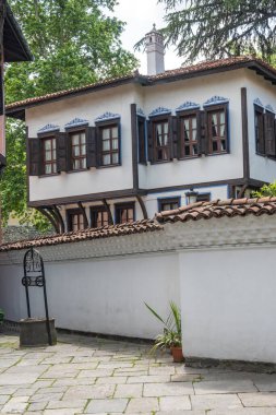 Typical street and houses at The old town of city of Plovdiv, Bulgaria