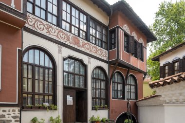 Typical street and houses at The old town of city of Plovdiv, Bulgaria