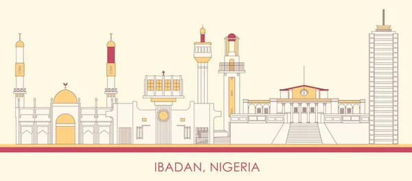 Esquema Skyline Panorama Ciudad Ibadan Nigeria Vector Ilustración — Vector de stock