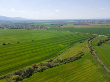 Bulgaristan 'ın Filibe Bölgesi' nin Asenovgrad kenti yakınlarındaki Yukarı Trakya Ovası 'nın hava manzarası