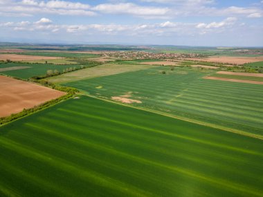 Bulgaristan 'ın Filibe Bölgesi' nin Asenovgrad kenti yakınlarındaki Yukarı Trakya Ovası 'nın hava manzarası