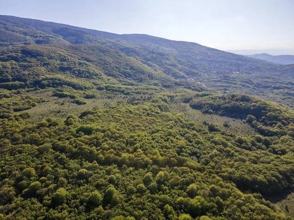 Aerial Spring View Rhodopes Mountain Town Kuklen Obwód Płowdiwski Bułgaria — Zdjęcie stockowe